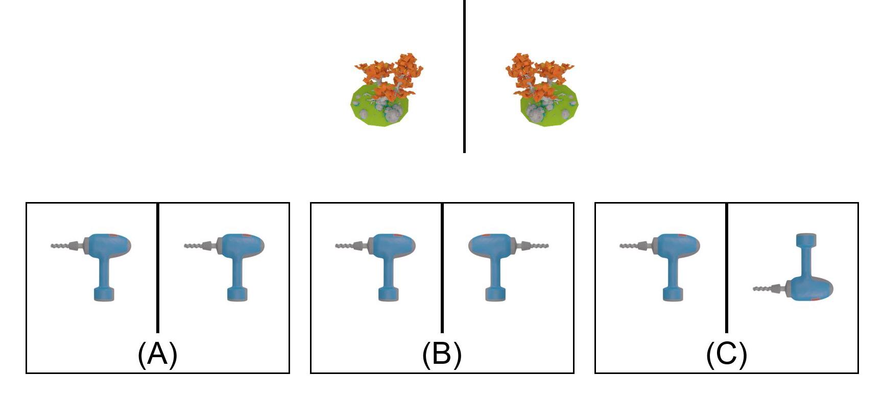 Objects are reflected on the y-axis. Correct: (B).